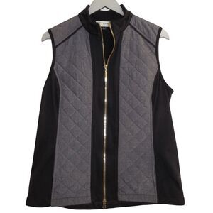 EP New York Quilted Golf Vest‎ Full Zip Gray Black L Pockets